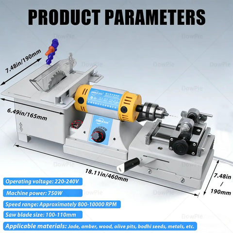 Kick Ass Heavy Duty Flex Shaft Polishing Machine For Jewelry Drilling Jade Carving Wood Crafts Metal Grinding And Fine Detail Work With Premium Aluminum Extension Tube dimensions and specifications diagram.