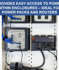 OnQ Half Width Media Enclosure Power Strip For Cable Management, 6 Outlets With 3 IEC C13 And 1 IEC C7 Adapters, installed in rack