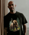 Person wearing black shirt with bear design from Four Hunting Animals Iron On Transfers Pack For Shirts And Hoodies