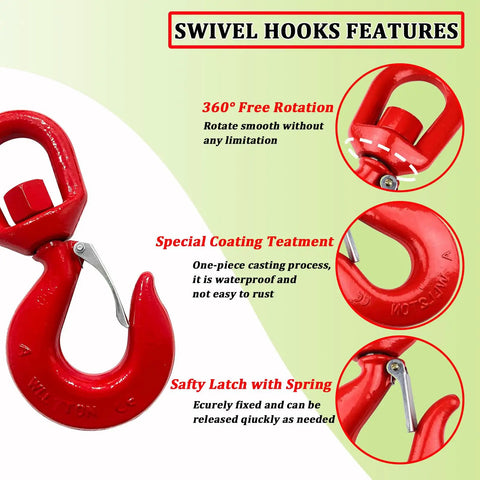 Beefy 7 Ton Heavy Duty Swivel Lifting Hook With Safety Latch Grade 80 Alloy Steel Heat Treated 360 Degree Rotation Galvanized Coating Waterproof And Rust Resistant red swivel hook with safety latch and 360° rotation