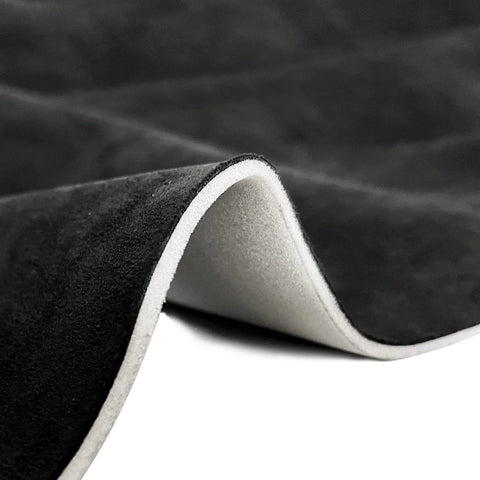 Halero car headliner fabric close-up, black suede with foam backing, 96 x 60 in for DIY interior roof trim