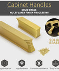 2 Pack Solid Brass Cabinet Handles In Brushed Gold Finish Modern Kitchen Hardware With Three And Three Quarters Inch Hole Center