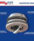 12V Dome Exhaust Vent Fan, 6 Inch Round For RV Roof Or Sidewall Install, Exhaust Only, Removable Screens, Rain Shield, Moisture Control