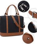 Weekender Travel Bag For Women, Canvas Duffel Tote With Water Resistant Oxford Fabric, overnight carry-on under seat, brass zippers