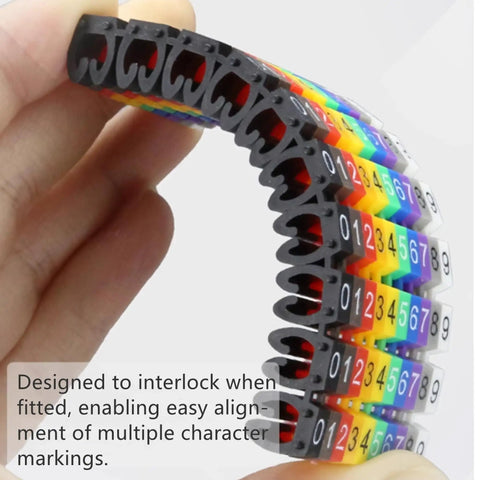 Clip-On Cable Marker Kit For 1.5 To 6.0 mm2 Cables With Color Coded Imprint 0 To 9, markers shown in hand