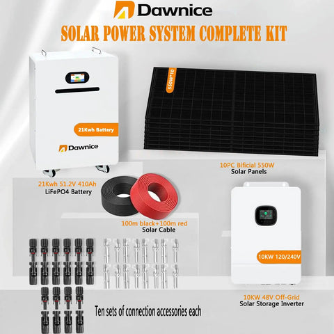 Heavy Duty 5500W Off Grid Solar Power Kit With 48V 410Ah LiFePO4 Battery Delivering 21Kwh Of Rock Solid Storage with panels and inverter.