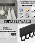 Six Hook Wall Mount Key Organizer for Entryway, Kitchen, and Office, Sturdy Metal Key Rack with Screw-In Mounting, wall suitability shown