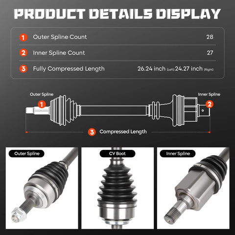 Diagram and details of Honda CR-V 2.4L Front Left And Right CV Axle Shaft Assembly Pair Replacement For 2002 2006 Fits 66-4206 66-4207