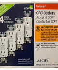 Packaging of 15 Amp 125 Volt Duplex Self Test Slim GFCI Outlet White 4 Pack No Fuss Self Test On Power Up In Under 3 Seconds