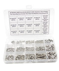 Open box showing 600-piece Stainless Steel 304 Phillips Pan Head Screws Set with Hex Nuts and Flat Washers, sizes 2 56, 4 40, 6 32 UNC.