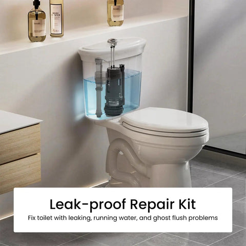 3 Inch Dual Flush Valve With Top Push Button Inside Tank Toilet Repair Kit For 2 Piece Toilets No More Leaks Quick Fix Running Water And Ghost Flush Model A2422M installed in white bathroom