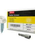 Built Tough Self Tapping Gutter Screws With White Painted Hex Heads And Corrosion Resistant Zinc Plating For No Sweat Downspout Repairs in 100 piece pack