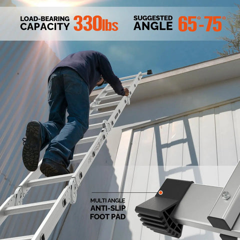 7 In 1 Folding Aluminum Ladder Multi Purpose Extension Scaffold Leaning Stepladder Heavy Duty With EN 131 Standard 12.5 Feet on roof edge