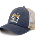 Industrial Inspired Trucker Hat With Bold Front Artwork Adjustable Buckle Back Mens Fashionable Sport Cap for Everyday Workwear