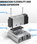 Exploded view of Pneumatic 200M Two Position Manifold Base For 4V210 4V220 4V230 Solenoid Valves highlighting parts.