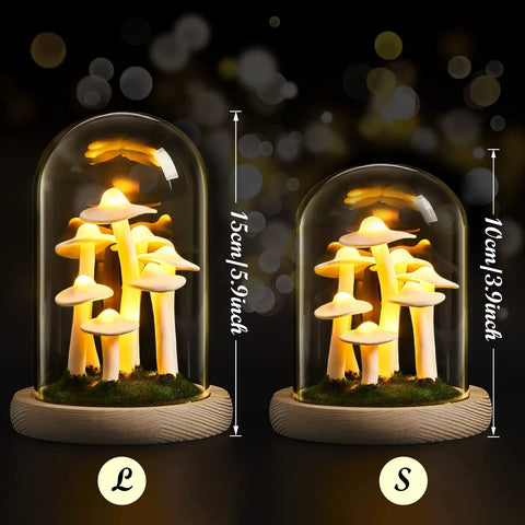 Mushroom Night Light In Glass Dome With Wooden Base LED Decor Lamp For Home Bedroom Office Wedding Party Valentine Gift Small Size Cozy Ambient Glow For Any Room