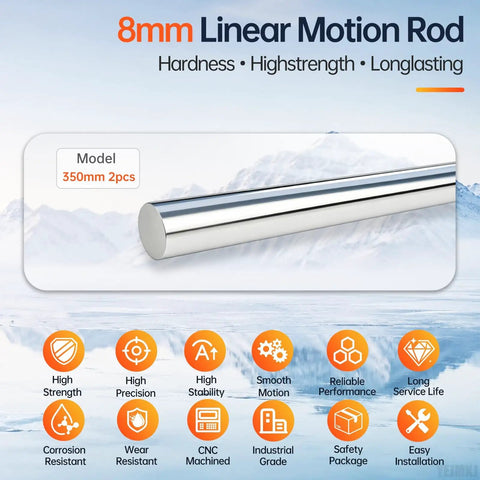 Smooth Ride 2 Pack 8mm By 350mm Linear Motion Rods Heavy Duty Shafts For Precise CNC Builds, 3D Prints And DIY Projects Using Carbon Steel, chrome plated finish.