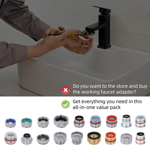 No Sweat 18 Piece Faucet Aerator Adapter Kit In Solid Brass And Chrome Makes Connecting Garden Hoses To Kitchen Or Bathroom Taps A Total Breeze With Universal Male Female Threads For A Rock Solid Fit