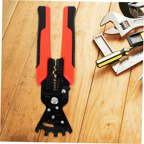 Badass Heavy Duty Wire Stripper And Crimper Pliers With Slick Bending Jaw Pro Grade Electrician Gear on wooden surface.