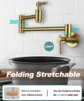 Gold Brass Pot Filler Faucet With Two Handles Wall Mount Single Hole Stretchable Swing Arm Double Joint product above stove
