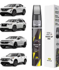 White Pearl TriCoat Nissan Touch Up Paint Kit With Pen Tip And Brush, Exact Color Matched 2 In 1 Scratch Repair, pen and box display
