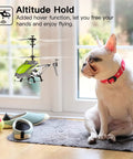 Mini RC Helicopter With Gyro And Altitude Hold hovering indoors near a dog, highlighting the smooth indoor hover function.