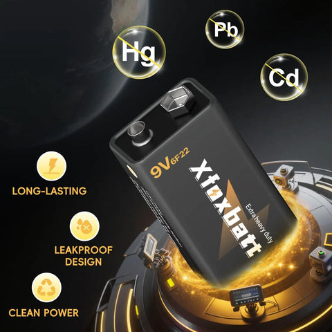 Long-Lasting 9V Carbon Zinc Batteries 6F22 Pack of 4 - Leakproof Power for smoke detectors, CO alarms, and more, shown in packaging.