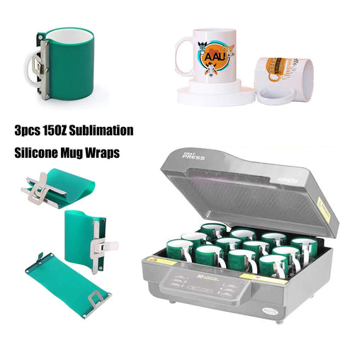 Three Pack 15OZ Sublimation Silicone Mug Wraps For Oven Printing, Heat Resistant 3D Mug Clamps in use with printer