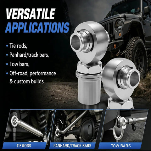 Seven Eighth Inch Fourteen Thread Heim Joint Rod Ends Pair Heavy Duty Steel Ball Bearings shown for versatile applications.