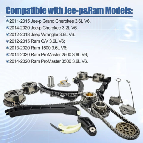 All In One Timing Chain Kit With VVT Sprockets, Tensioners And Guides For 3.6L V6 Jeeps And Dodges 2011-2020 components display