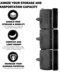 Three stacked Quarter Horsepower 1000 CFM Air Movers with safety circuit breaker, showcasing compact design and storage benefits, black finish.