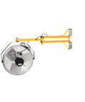 Relentless Warehouse Workhorse Loading Dock Wall Mount Air Circulator With 40 Inch Reach dual steel tubing and 18 inch fan head, mounted on wall.