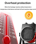 Heavy Duty Ceramic Drum Fan Heater Delivers Kickin Fast Heat With High Airflow And Dual Ptc Settings Plug In Room Warmer image showing overheat protection feature and temperature gauge.