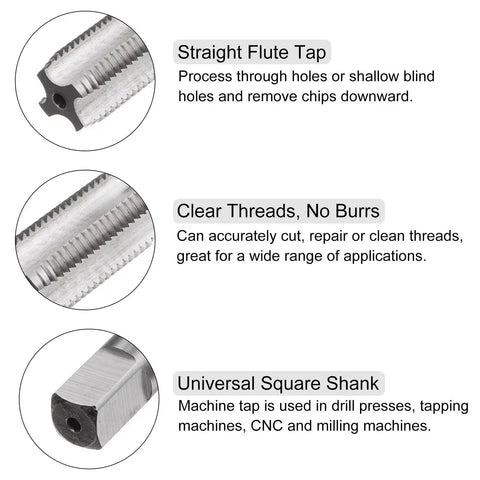 Tap And Die Set 1/2-20 UNF Left Hand Thread Tap And Die Kit For Nut, Screw, And Bolt Repair tools with straight flute and square shank.