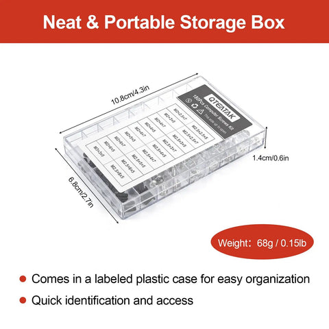 Top Shelf Computer Screws Assortment Kit Featuring 180 Nickel Plated Fasteners in a compact labeled storage box.