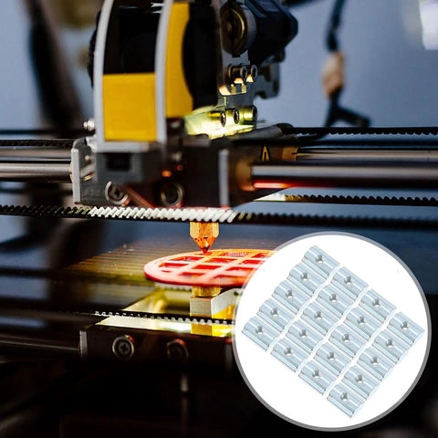 20PCS Sliding T Slot Nuts Nickel Plated Carbon Steel Bad Boy of Aluminum Extrusion Hardware in 3D printer setup.