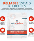 70 Unit Dose Medication Refill Pack For First Aid Kits Grab And Go Travel Office Dorm Camping Essential OTC Meds Including Pain Reliever Antacid Antihistamine Sinus Relief And Diarrhea Relief In A Compact USA Made Package.
