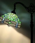 Stained Glass Tiffany Floor Lamp With Arched Gooseneck Adjustable Angle Reading Light in Green Dragonfly Glass Bronze Base