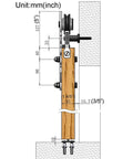 Double Sliding Barn Door Hardware Track Kit In Black Steel For Closet And Interior Doors, showing side installation view