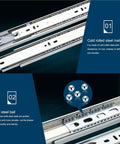 10 To 22 Inch Full Extension Drawer Slides Rail Heavy Duty Soft Close Ball Bearing Track in cold rolled steel with solid balls
