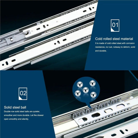 10 To 22 Inch Full Extension Drawer Slides Rail Heavy Duty Soft Close Ball Bearing Track in cold rolled steel with solid balls