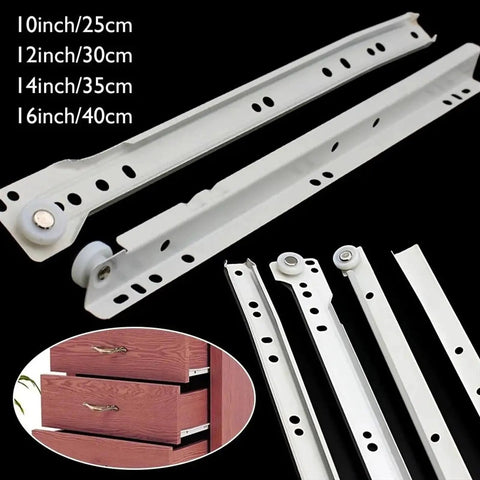 Heavy Duty Full Extension Drawer Slides, 1 Pair, Two Section Track Rails For Cabinets And Furniture, 16 Inch 40 Cm, No Tool Needed