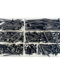 220 Piece Dang Tough Carbon Steel Phillips Pan Head Wood Screws Assortment Kit in organized storage box for DIY projects.