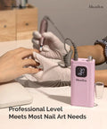 Clip On Rechargeable Nail Drill For Beginners On The Go, 30K RPM E File With LCD in pink, used for manicures during nail art practice