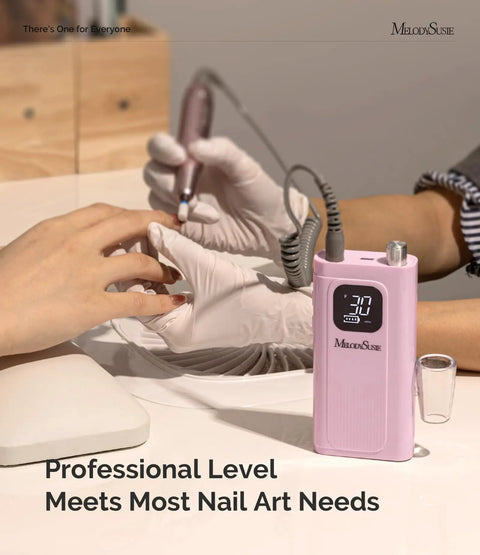 Clip On Rechargeable Nail Drill For Beginners On The Go, 30K RPM E File With LCD in pink, used for manicures during nail art practice