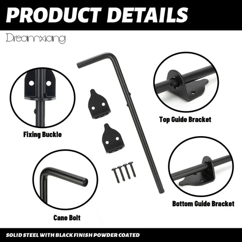Heavy Duty Cane Bolt Gate Drop Rod Latch For Wood PVC Vinyl Metal Fences And Gates 12 Inch Solid Steel Ground Door Hardware Black Powder Coated Keeps Gates Open Or Closed 2 Pack detailed product components view