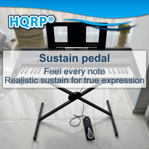 Image of Six And A Half Foot Universal Keyboard Sustain Pedal With One Quarter Inch Plug And Play And Polarity Switch near a keyboard setup.