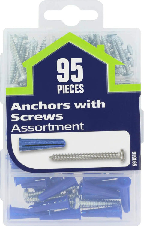 95 Piece Anchor And Screw Kit For Drywall Plaster Concrete Brick And Block Ideal For DIY plastic case with screws visible