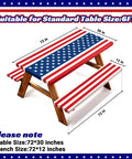 American Flag Picnic Table Cover Set With Bench Covers, 6 Foot Windproof Waterproof Fitted Tablecloth, 72 Inch Details