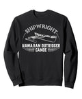 Hawaiian Outrigger Canoe Boat Builder Sweatshirt for Crafty Shipwrights and Boat Lovers, black crewneck with boat design.